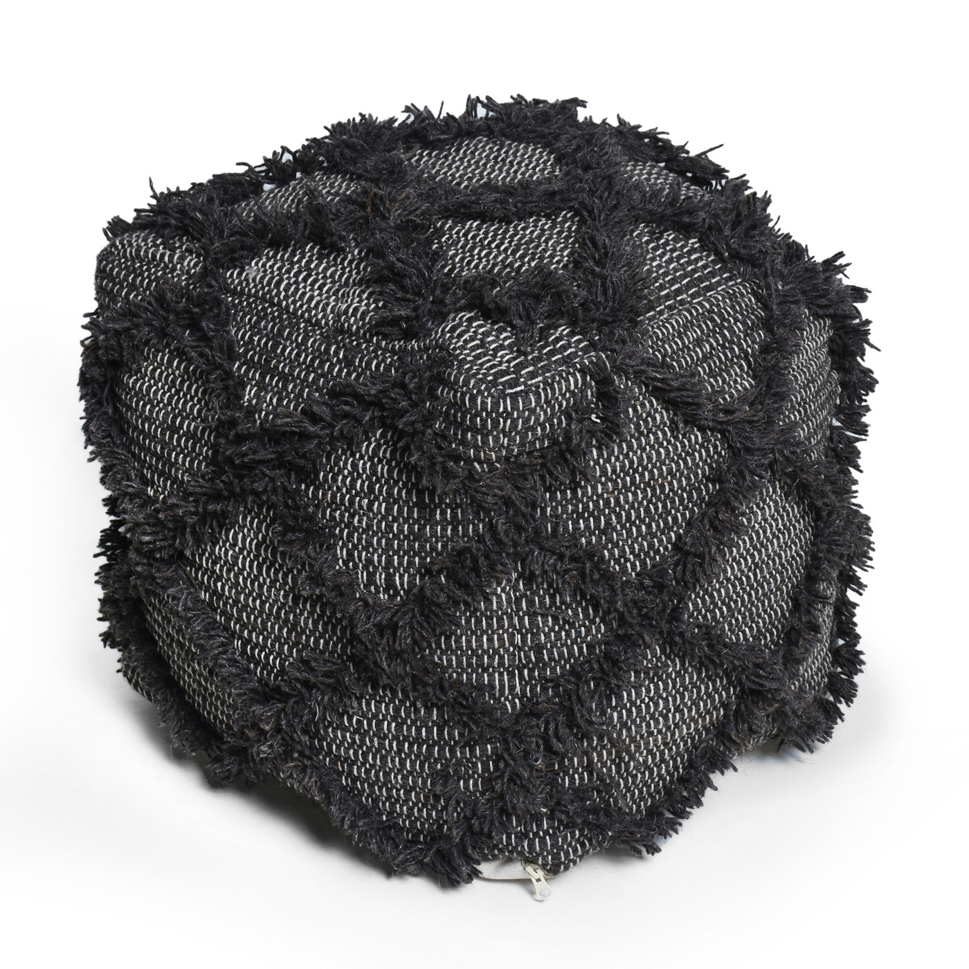Brown Wool Cotton Pouf Ottoman 16x16x16 inches