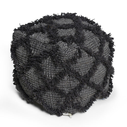 Brown Wool Cotton Pouf Ottoman 16x16x16 inches