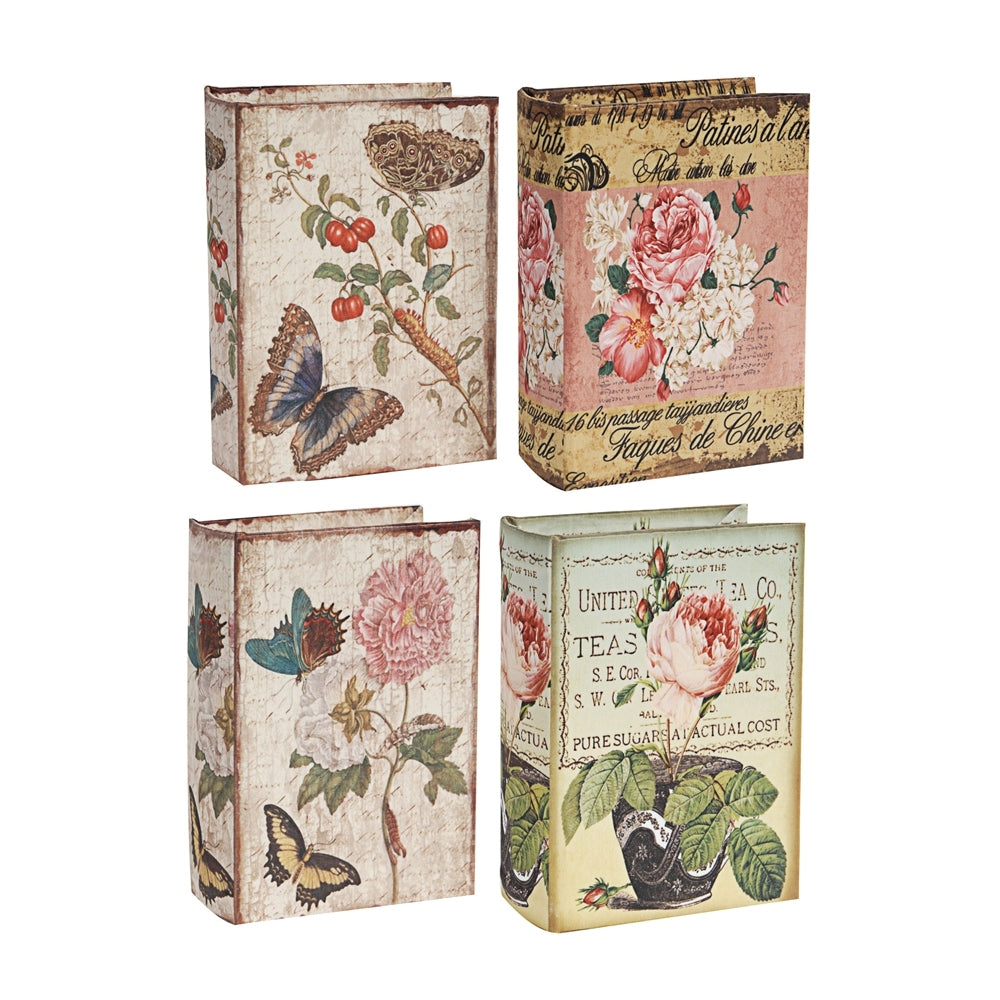 Set of 4 Nature Lover's Book Boxes with Flowers 5.5x3.9x1.8