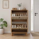 23.6" Oak Entryway Shoe Cabinet Flip-Down Storage Freestanding