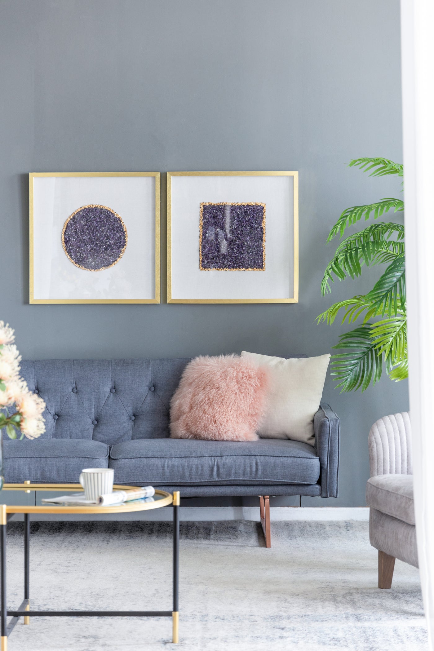 Purple Crystal Shadow Boxes Wall Decor Set of 2 23.6x23.6