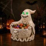 Halloween Ghost Storage Bowl Figurine, Spooky Candy Dish with LED Light for Hall