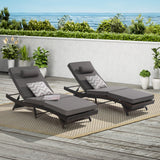 Outdoor Reclining Lounge Chair PE Rattan Dark Gray Set of 2