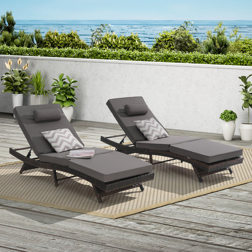 Outdoor Reclining Lounge Chair PE Rattan Dark Gray Set of 2