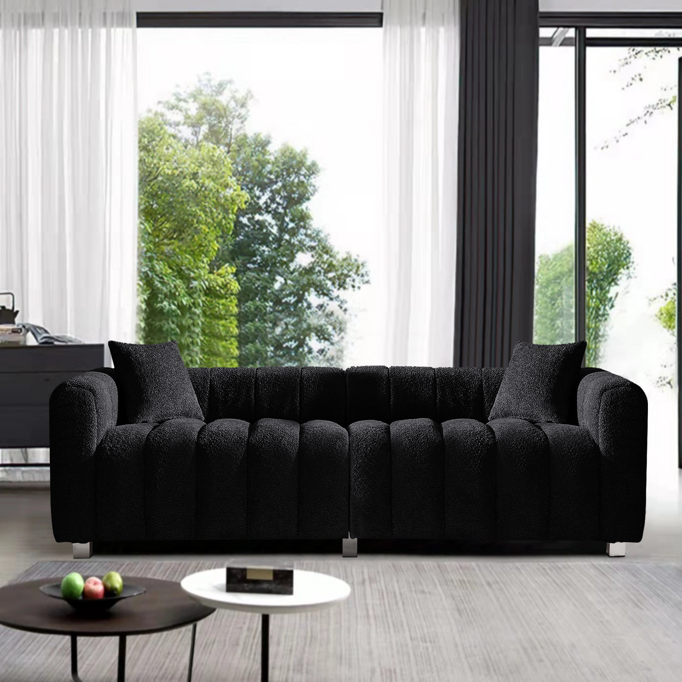 Sofa Modular Velvet Teddy Black 3 Seat Metal Legs 87 In 750 LB