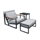 Recliner Patio Chair with Cushions and Ottoman, Waterproof Fabric Soft Cushions