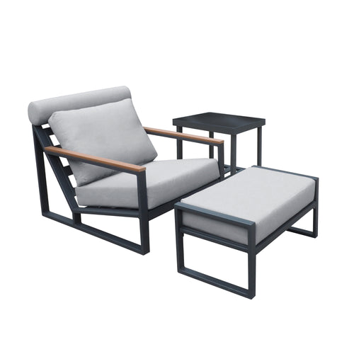 Recliner Patio Chair with Cushions and Ottoman, Waterproof Fabric Soft Cushions