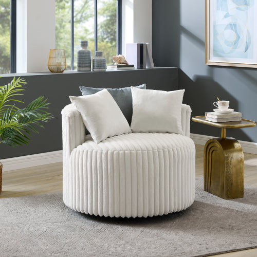 Barrel Accent Chair - Plush Corduroy - Off-White with Wheels