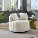 Barrel Accent Chair - Plush Corduroy - Off-White with Wheels