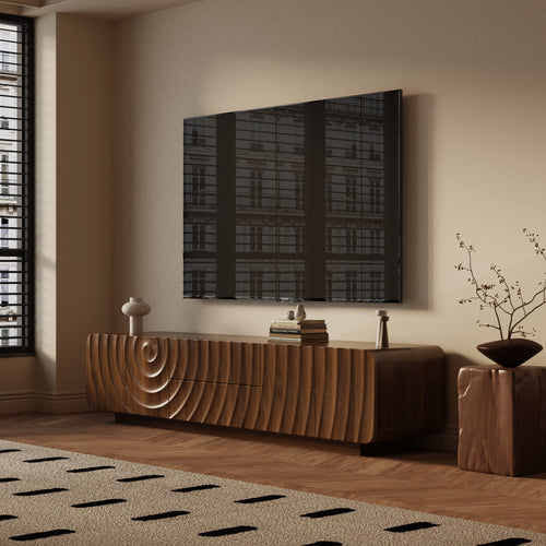 Mid-Century Walnut TV Stand Floating Base for 85" TVs
