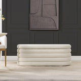 Fuji 49' Upholstered Oval Storage Bench, Ivory White Boucle