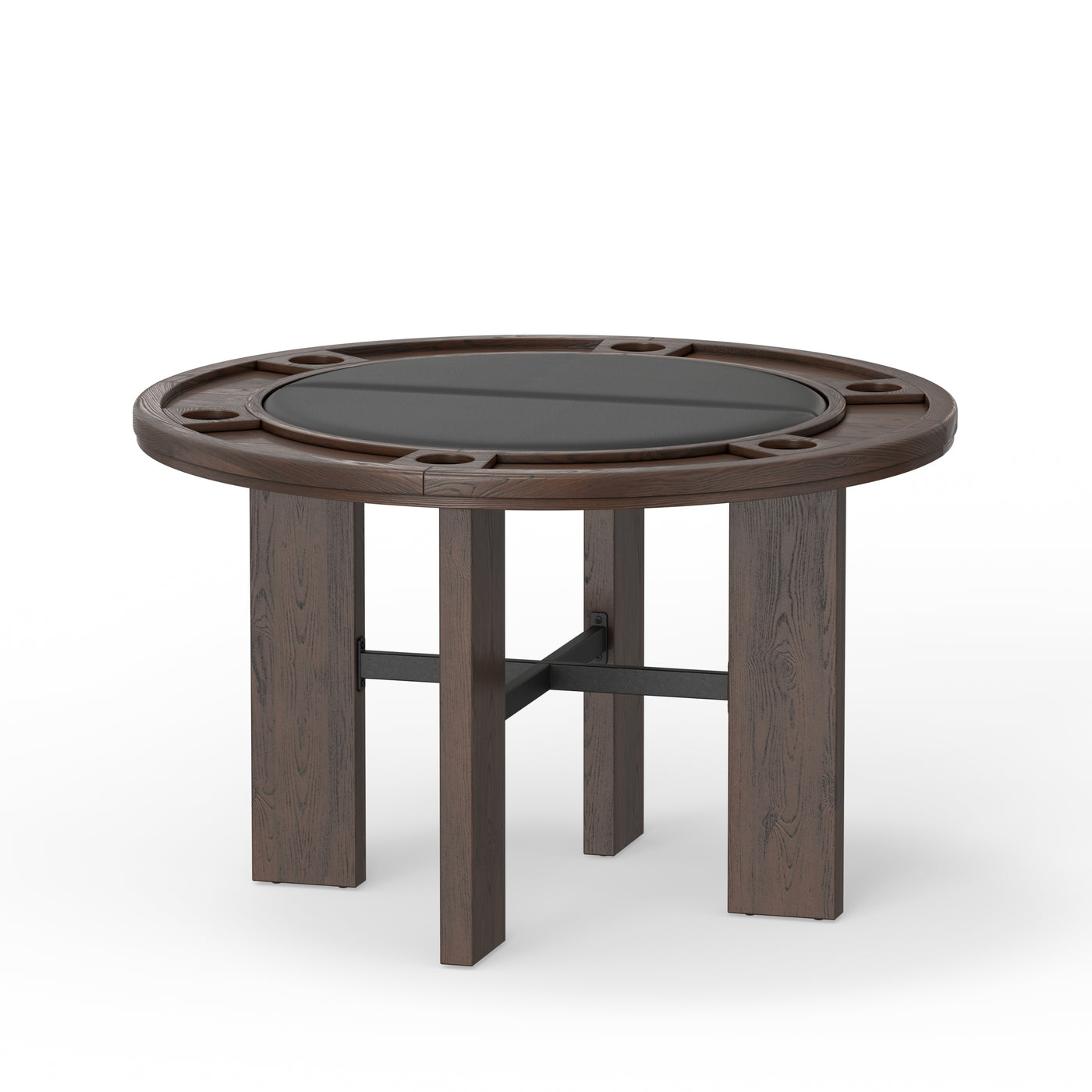2-in-1 Walnut Dining Game Table Black Faux Leather Insert