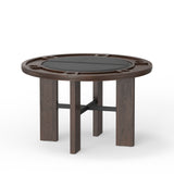 2-in-1 Walnut Dining Game Table Black Faux Leather Insert