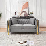 61" Velvet Button Tufted Chesterfield Loveseat Sofa Gold Legs