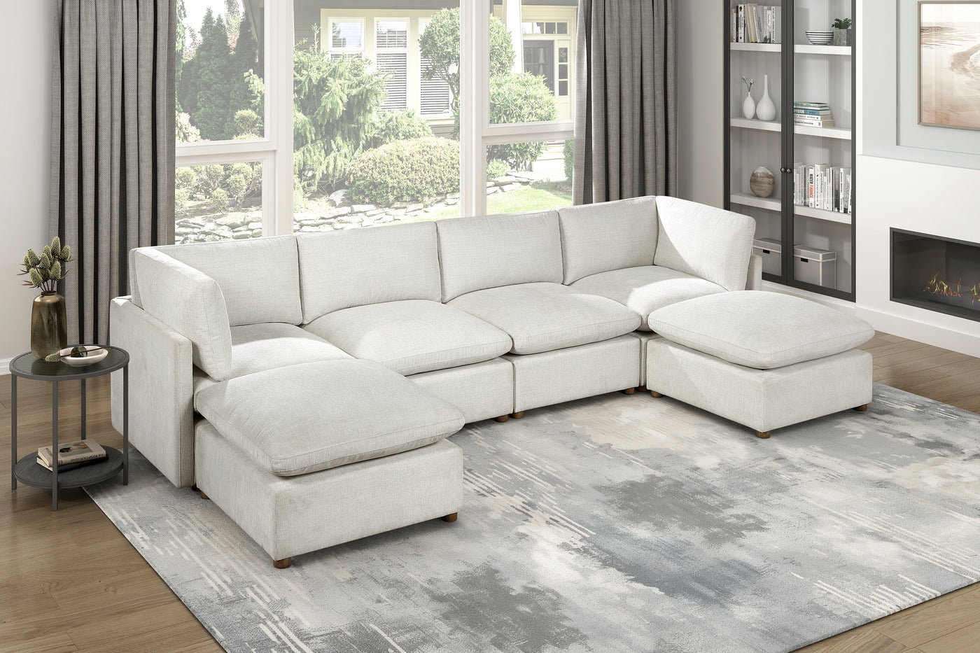 Modern Beige 6-Piece Modular L-Shape Sectional Sofa with Ottoman