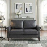 Dark Gray Faux Leather Loveseat Nailhead Trim Couch