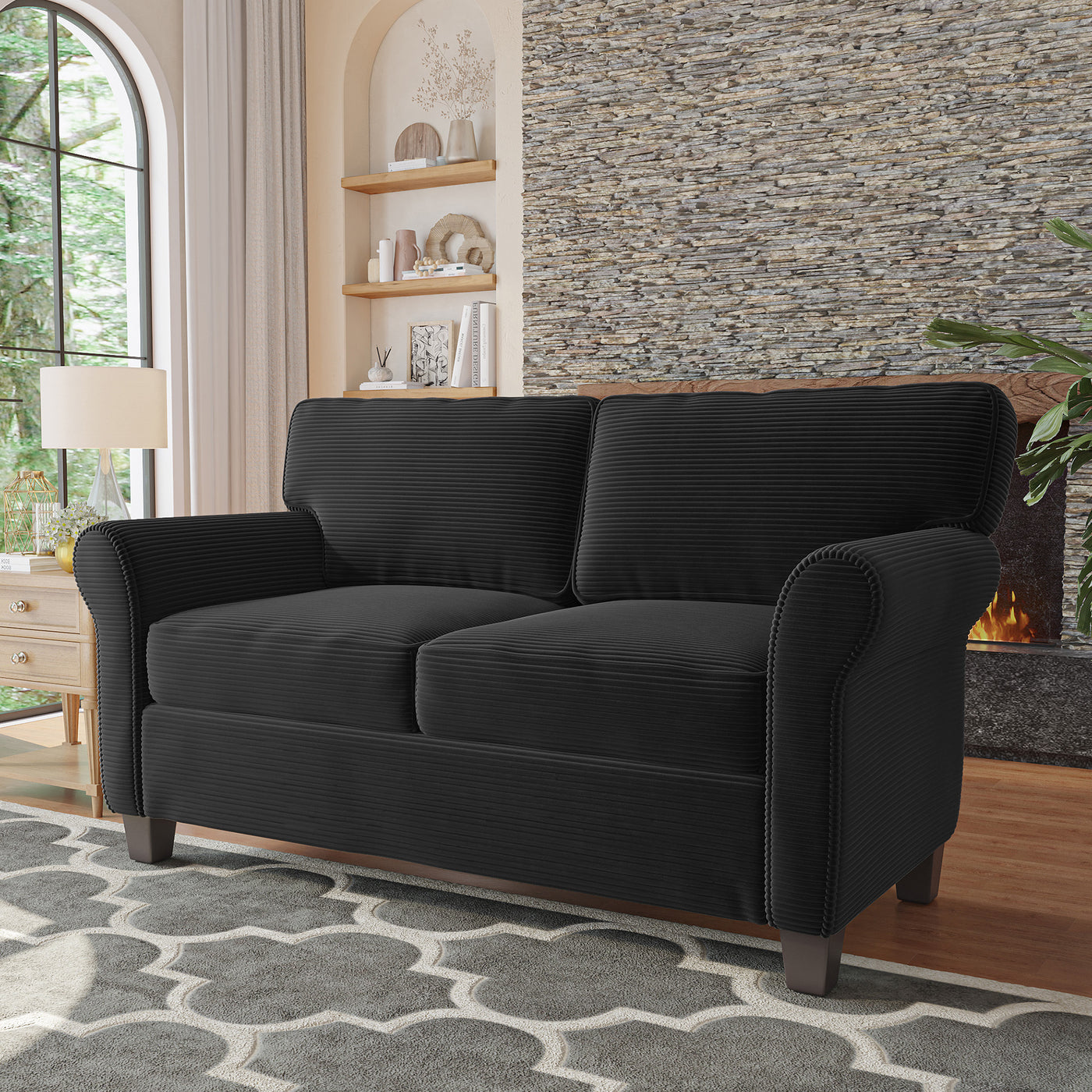 57" Modern 2-Seater Corduroy Sofa with Removable Cushions