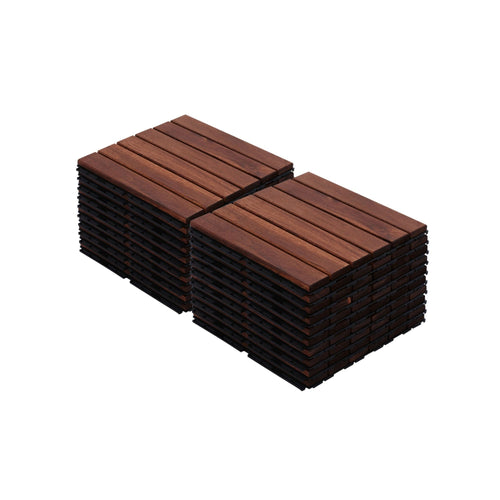 Acacia Wood Interlocking Deck Tiles 12" x 12" Striped Brown