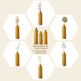 3-Piece Modern Gold Metal Floor Vase Set, Hexagon Textured