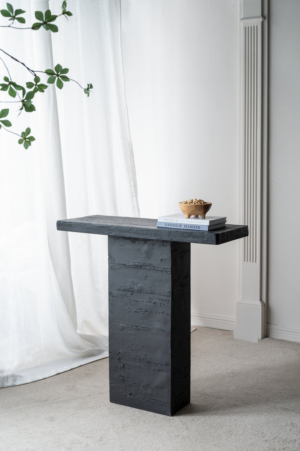 Black Rectangular Coffee Table with Pedestal Base 35.5x14x35.5