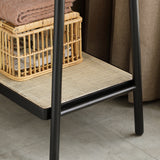 (Black) Solid Oak Wood Clothes Rack, Black Rattan Hanger Rack-clothes Rack