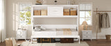 White Twin Size Murphy Bed with Charging Station and Drawer, Solid Pine Wood + MDF