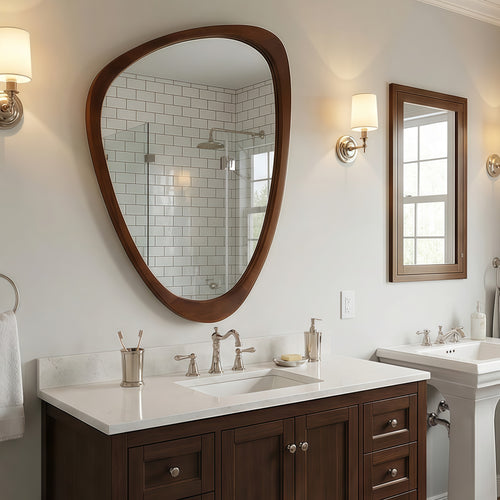 Black Walnut Solid Wood Frame Mirror 20"x30" Irregular
