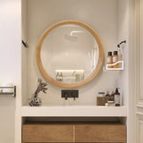 23.62" Natural Wood Round Wall Mirror Minimalist