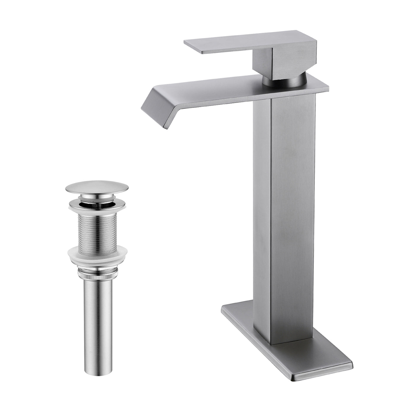 Waterfall Spout Single Handle Bathroom Sink Faucet Pop-Up Drain