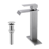 Waterfall Spout Single Handle Bathroom Sink Faucet Pop-Up Drain