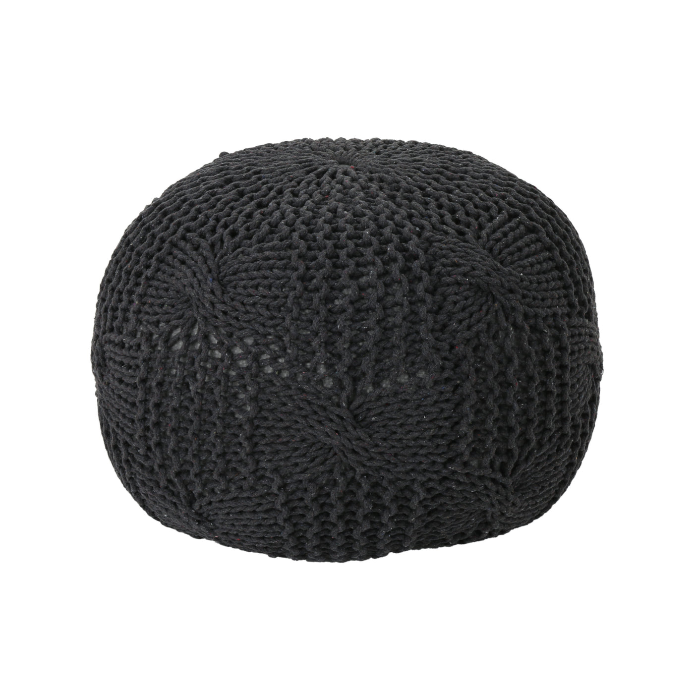 Bordeaux Knitted Cotton Round Pouf, Dark Gray