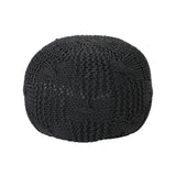 Bordeaux Knitted Cotton Round Pouf, Dark Gray