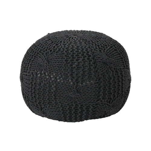 Bordeaux Knitted Cotton Round Pouf, Dark Gray