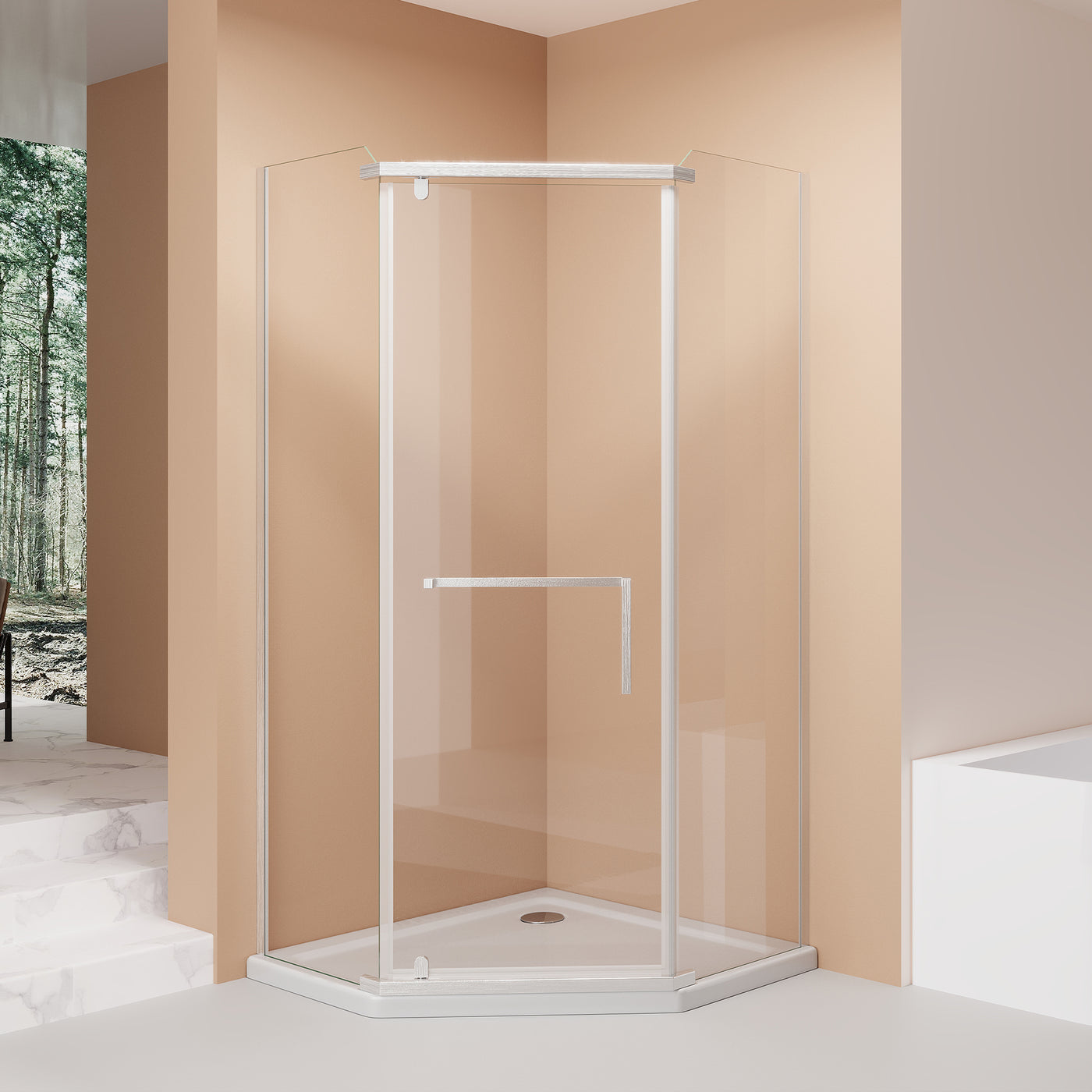 Frameless Neo-Angle Pivot Shower Door 36x36x72" Tempered Glass