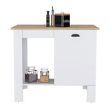 Kitchen Island 35"H - Storage Cabinet - Open Shelf - White/Macadamia