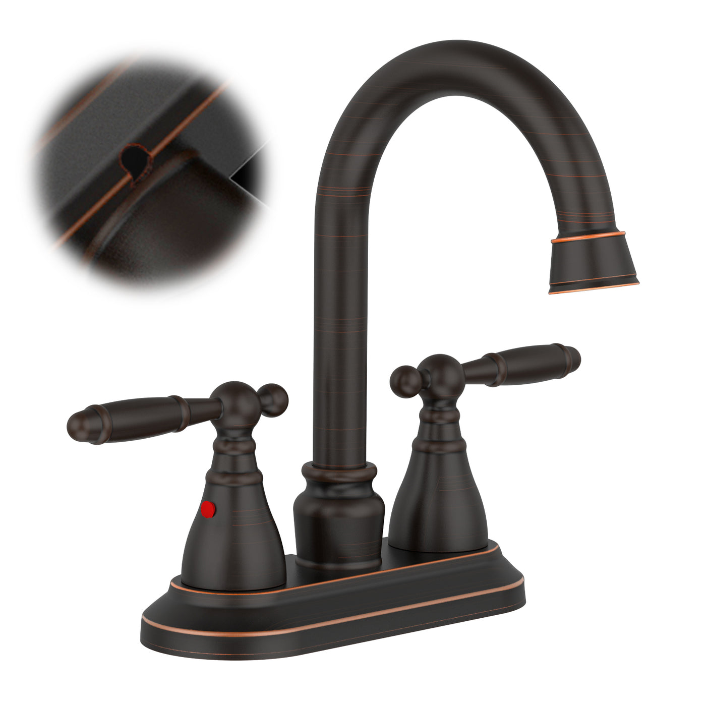 Oil Rubbed Bronze 360 Swivel High Arc Bathroom Faucet 4" Centerset