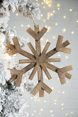 Large Fir Wood Snowflake Ornaments Set of 2, 17.7
