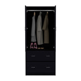 Black Armoire with Double Doors, 2 Drawers, Hanging Rod