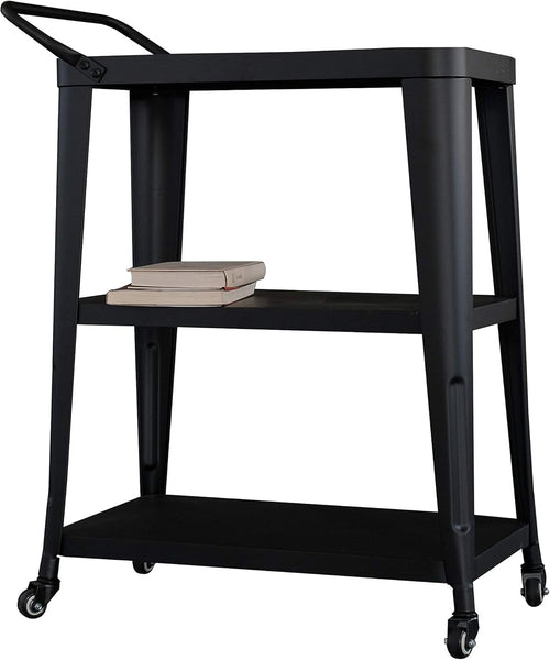 Industrial Dining Cart 3-Tier Metal Frame Swivel Wheels Black