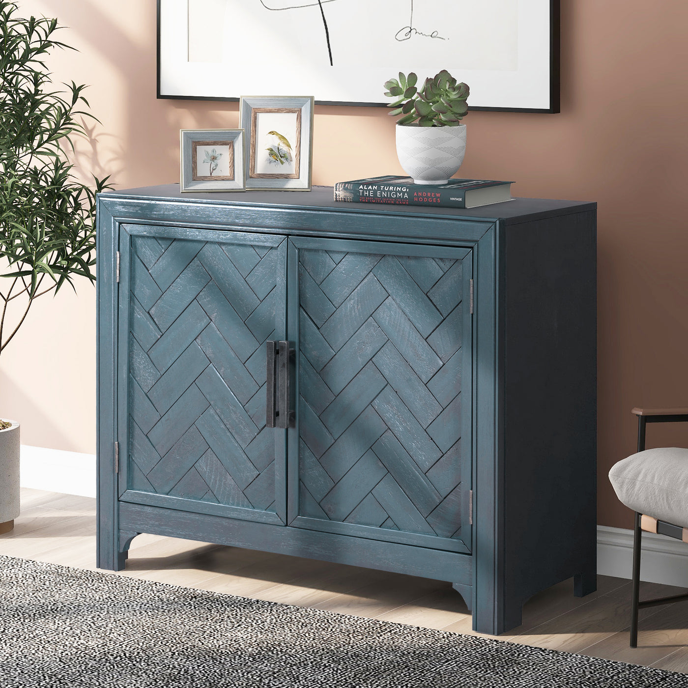 40" Modern Cabinet with Adjustable Shelf and Unique Design Doors