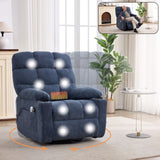 Electric Heat Massage Recliner Chair Blue Fabric Rocker Swivel