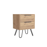 Set of 2 Modern Nightstands with 2 Drawers, Light Oak