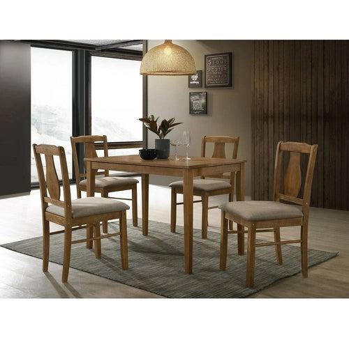 5 Piece Natural Oak Wood Dining Set with Table & 4 Chairs