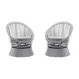 Modern Silver Grey Swivel Wicker Lounge Chair Set with PE Rattan and Iron