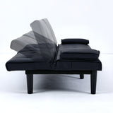 67-inch Black PVC Multi-Functional Sofa Bed with Foldable Design and Cup Holder