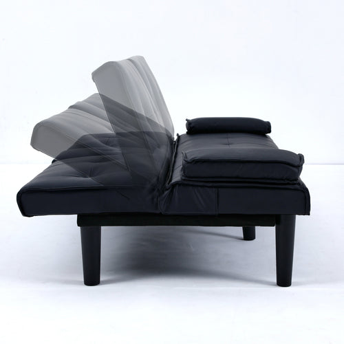 67-inch Black PVC Multi-Functional Sofa Bed with Foldable Design and Cup Holder