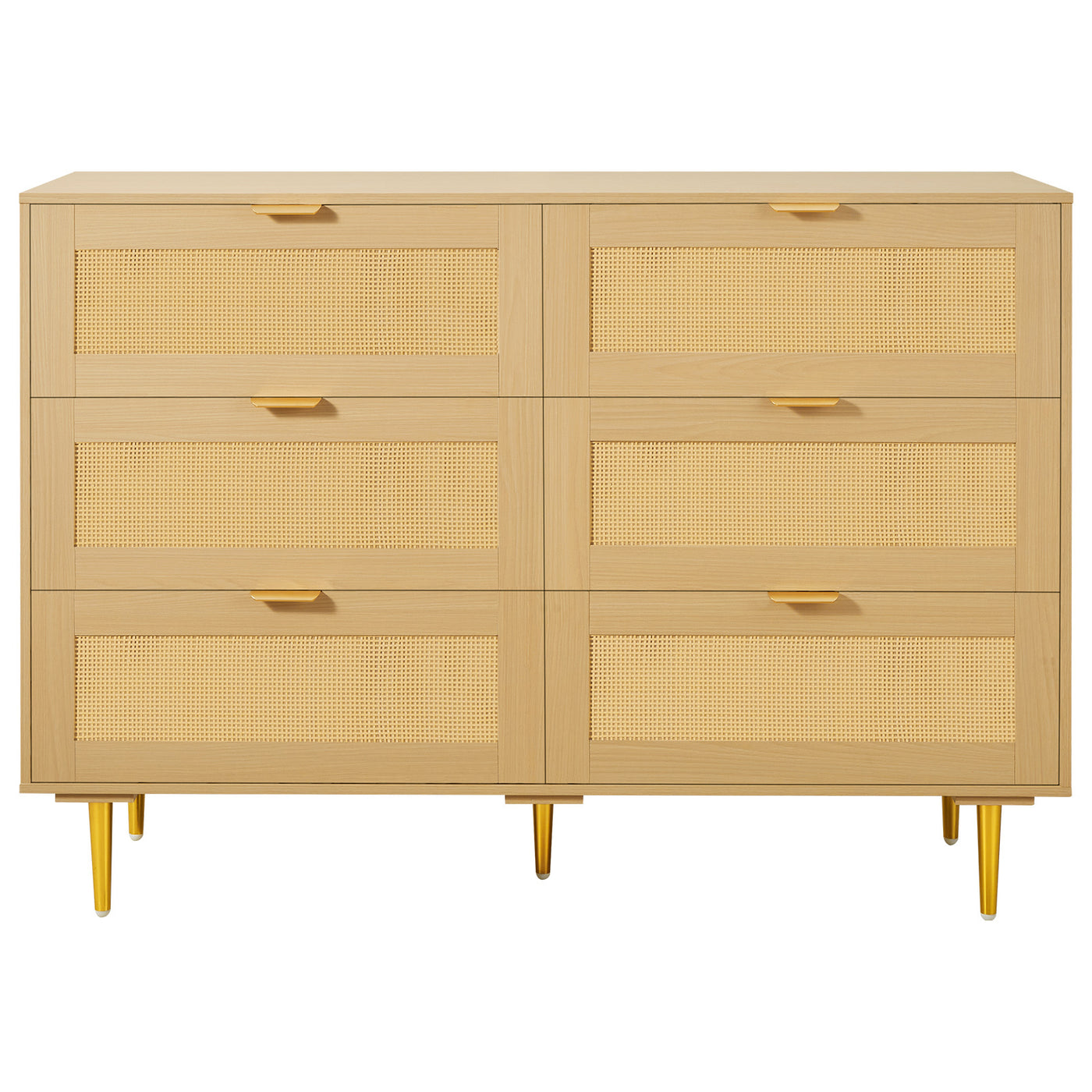 6 Drawer Rattan Dresser with Metal Handles & Legs