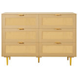 6 Drawer Rattan Dresser with Metal Handles & Legs