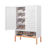 White Metal Double Door Shoe Cabinet Adjustable Compartments