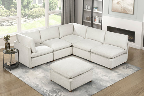 Luxury Beige 6-Piece Modular L-Shape Sectional Sofa with Ottoman
